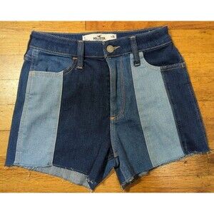 New Hollister Women's Size 26" Curvy High Rise Denim Shorts Patchwork 3" Inseam